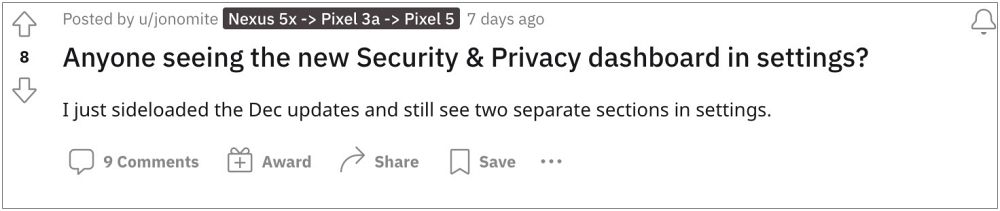No Unified Security and Privacy page after December Feature Drop - 12