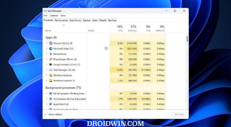 open windows task manager