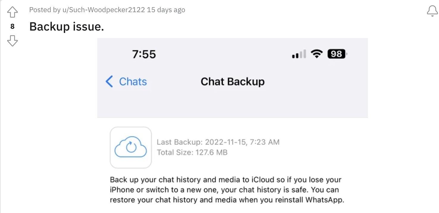 WhatsApp Backup not working on iOS 16.2
