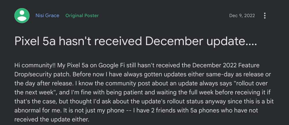 Not received December update on Pixel