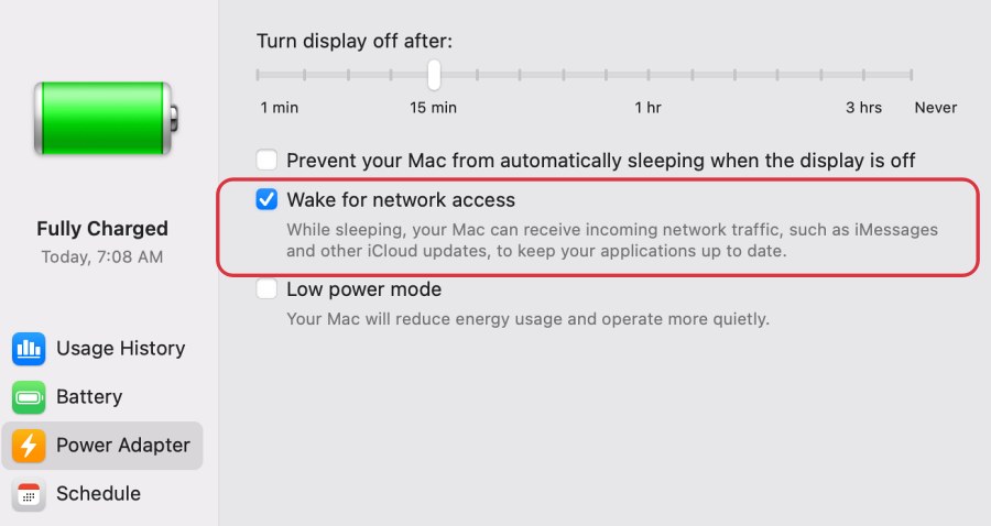 wake for network access missing macbook