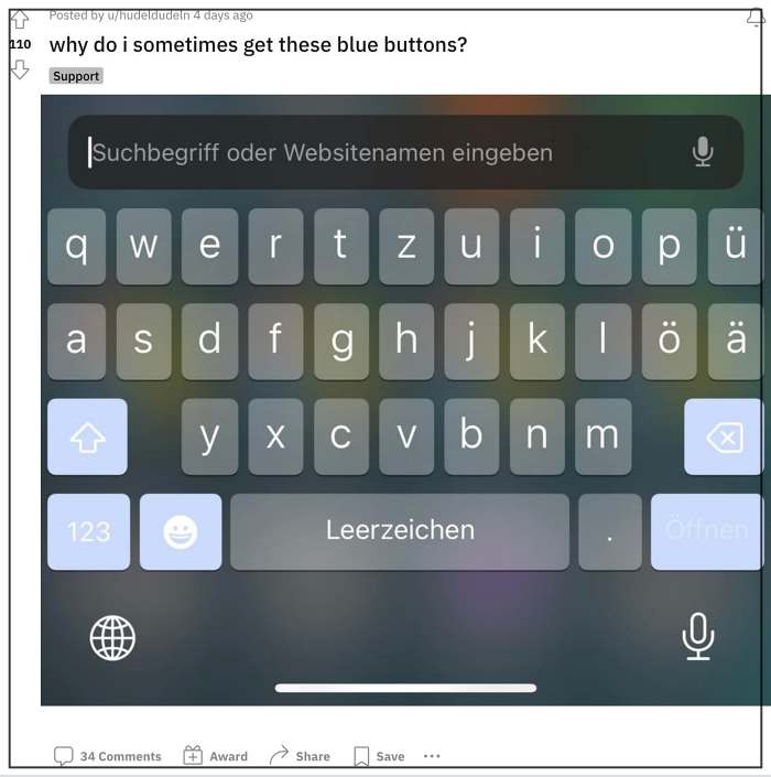 Blue Keyboard Buttons on iPhone