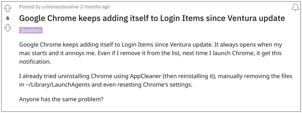 Google Chrome Login Items Ventura