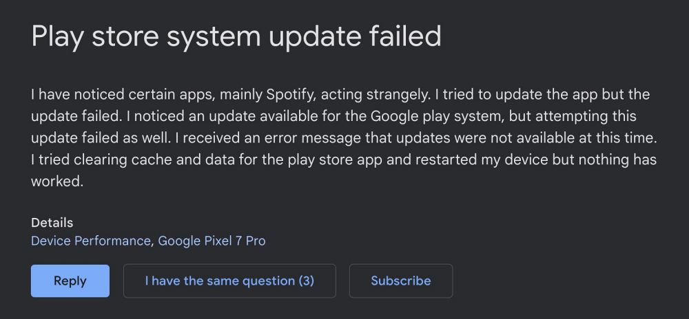 Google Play System Update July 2023 is Failing