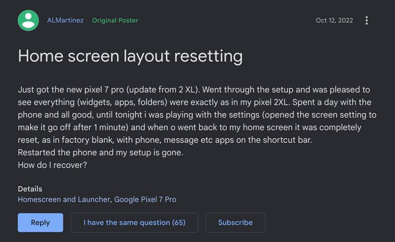 Pixel 7 Pro Home screen layout automatically reset