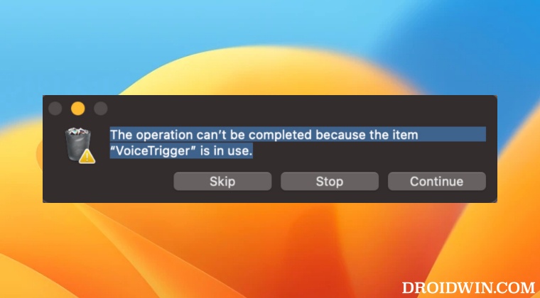 The operation can’t be completed because the item is in use