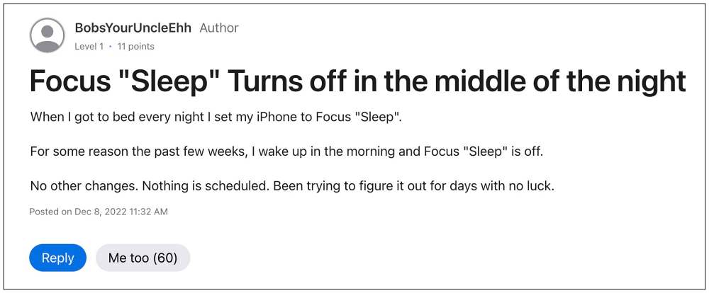 iPhone Sleep Focus turning off automatically