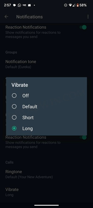 WhatsApp call vibration not working