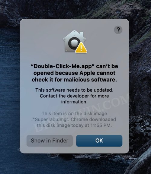 App Can’t Be Opened Because Apple Cannot Check For Malicious Software