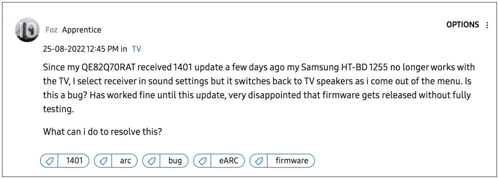 Samsung TV Sound Loss when switching HDMI sources