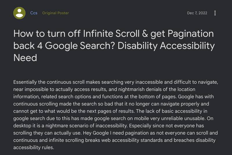 Turn off Continuous Scrolling in Google Search