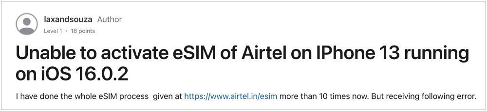 Airtel iPhone Unable to activate eSIM