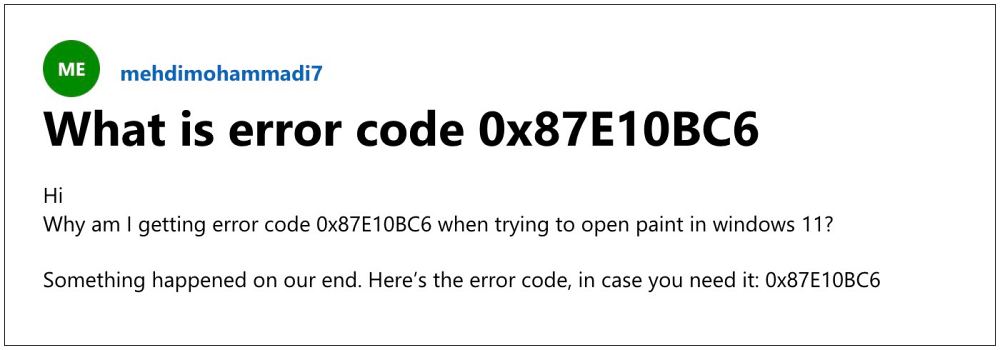 Windows 11 Error Code 0x87E10BC6