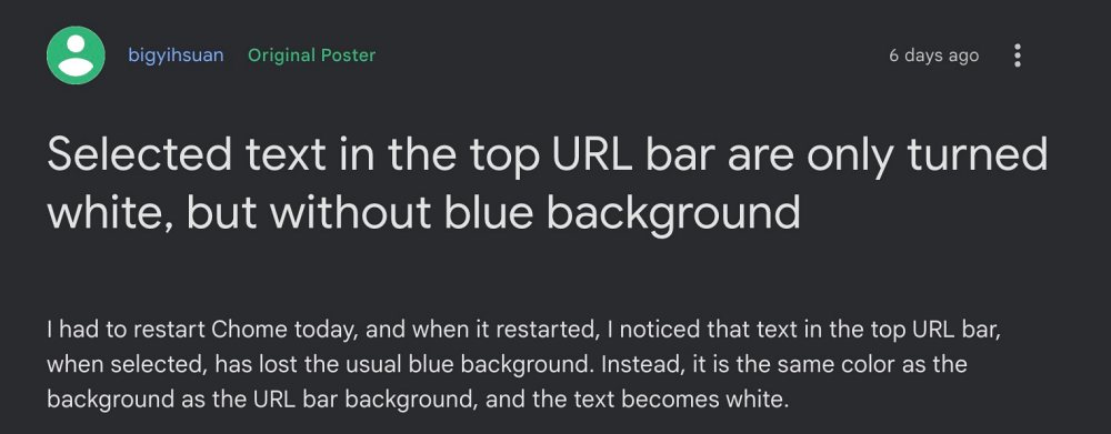 Chrome URL bar selected text have no highlighted color