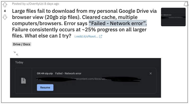 Google Drive Failed Network error 