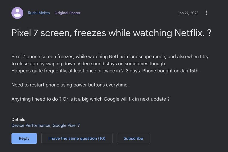 Pixel 7 screen freeze Netflix