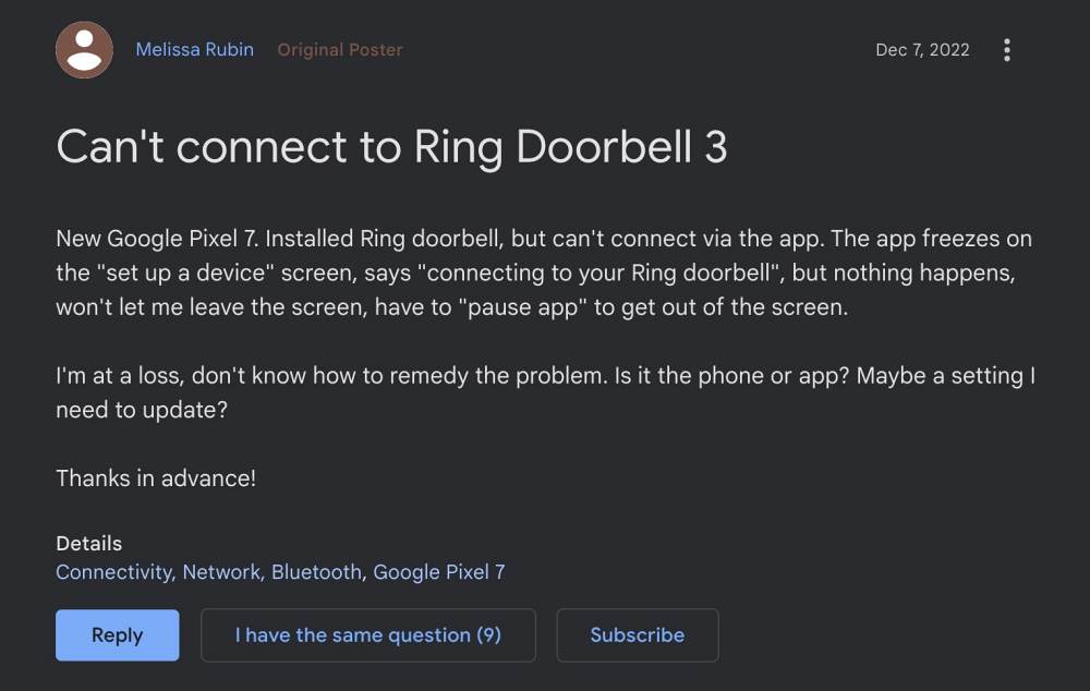 Ring Doorbell 3 pixel 7 pro