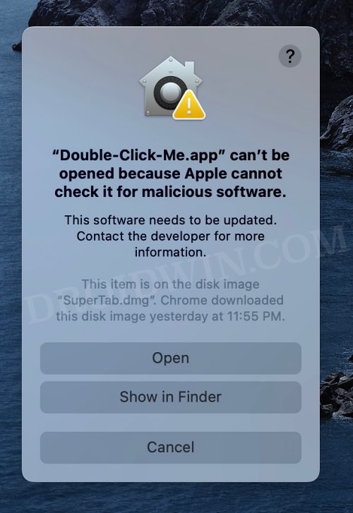 App Can’t Be Opened Because Apple Cannot Check For Malicious Software