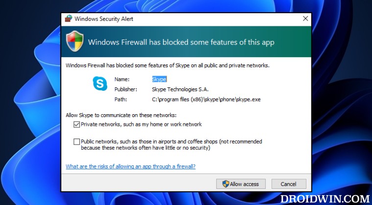 Windows Firewall Notification