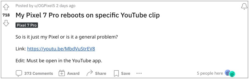 youtube video crash Pixel 7 pro