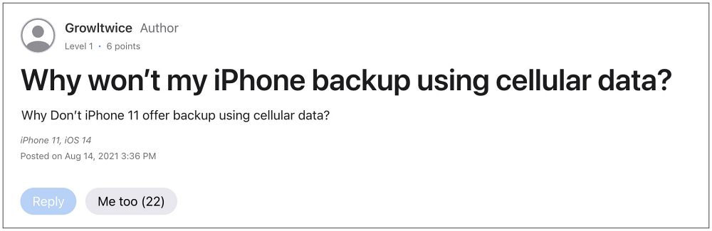 Cannot Backup iPhone Data to iCloud using Mobile Data