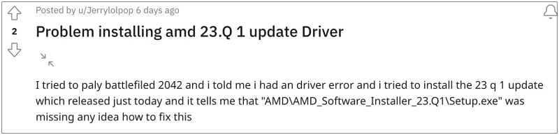 Не удается установить драйверы AMD 23.Q1