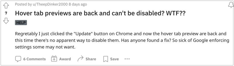 Disable Chrome Hover Cards Preview
