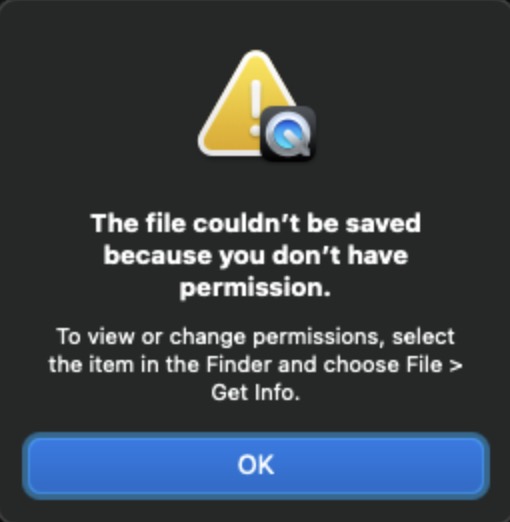 QuickTime Permission File Cannot Be Saved