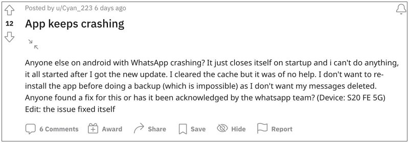 WhatsApp не удалось запустить Ошибка