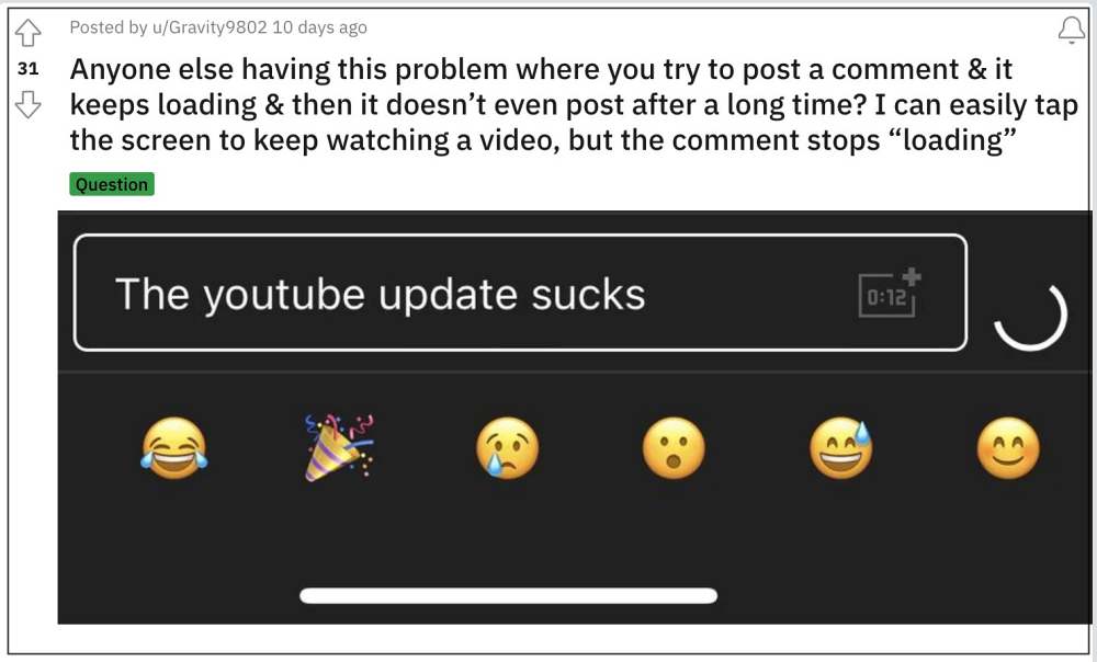 Cannot Post Comments via YouTube App