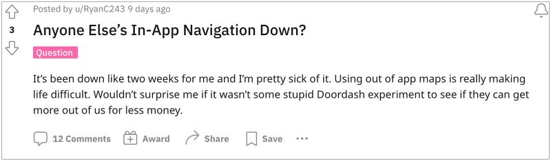 DoorDash in-app navigation not working