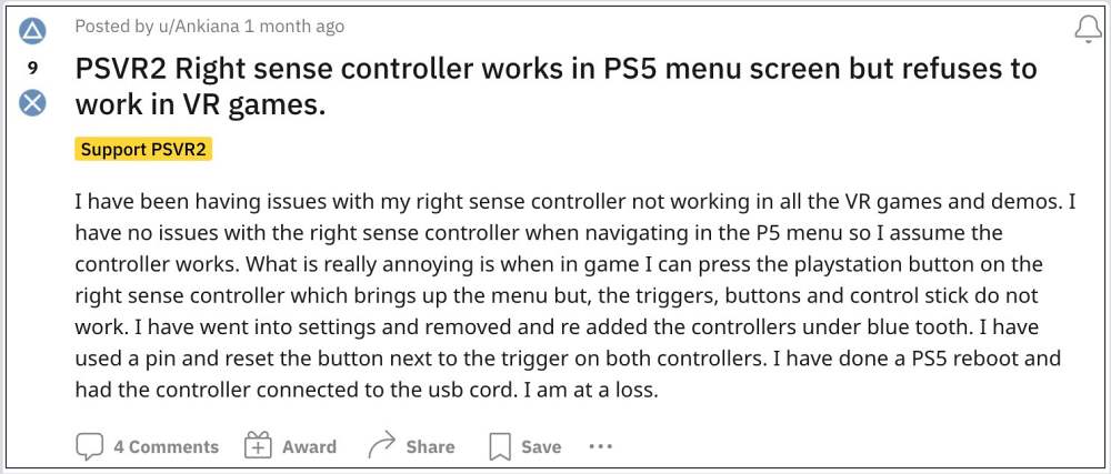 Контроллер PSVR2 Right Sense не работает