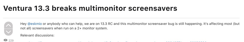 Screensaver not working on Multi Monitor after macOS 13.3