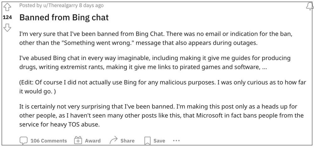 Bing Chat Something went wrong