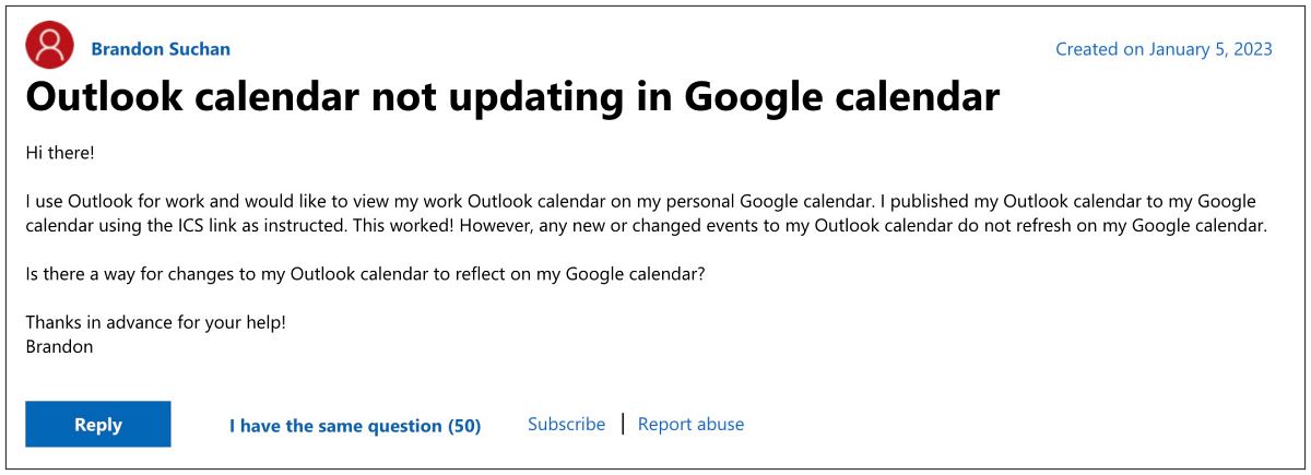 Cannot Sync Outlook Calendar with Google Calendar