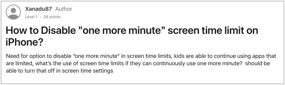 Disable One More Minute screen time