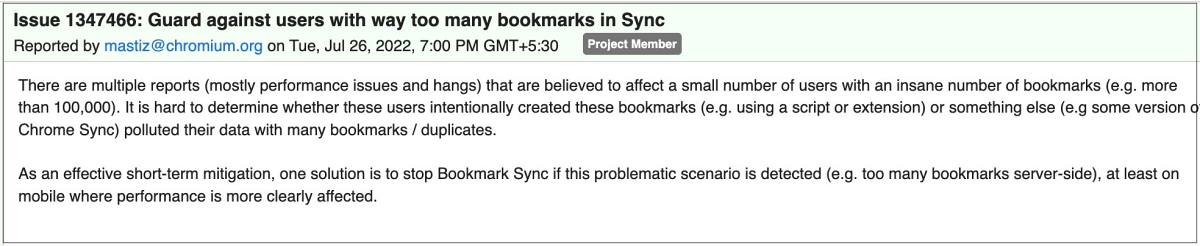 Google Chrome Limits Bookmark Sync