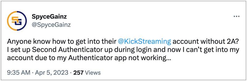 Two Factor Authentication not working in Kick