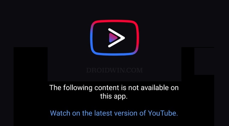 YouTube Vanced Content Not Available