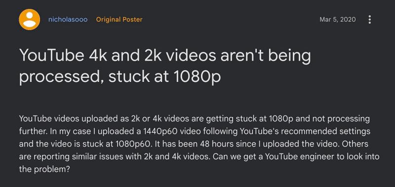 Видео YouTube зависло при обработке HD-версии