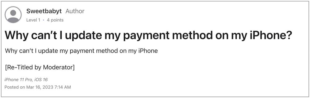 Cannot Update Payment Method on iPhone