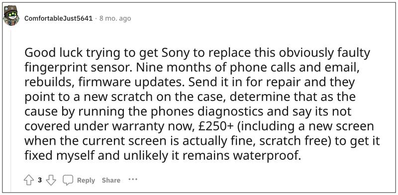 Отпечаток пальца не работает на Sony Xperia 1 III