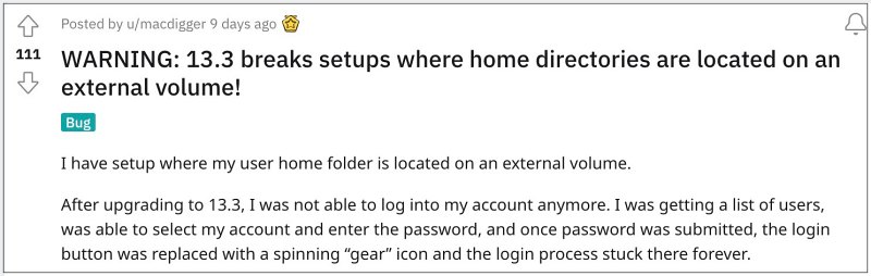 Home Folder on External Drive not working on macOS 13.3