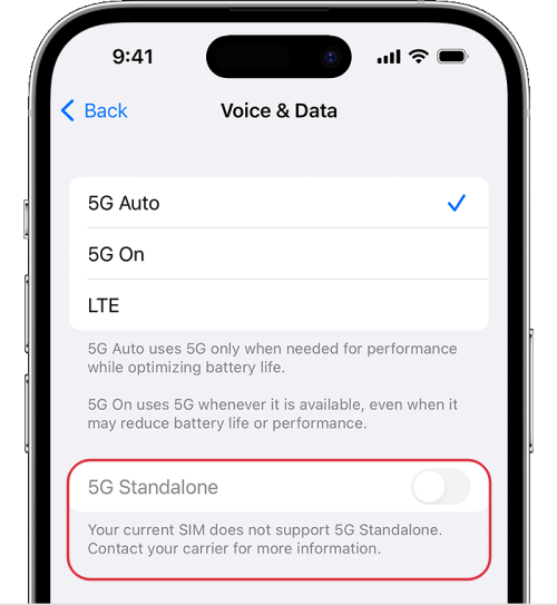 5G Standalone missing on iPhone