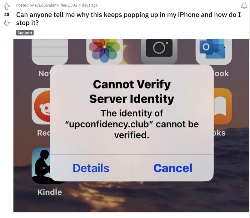 iPhone Cannot verify server identity
