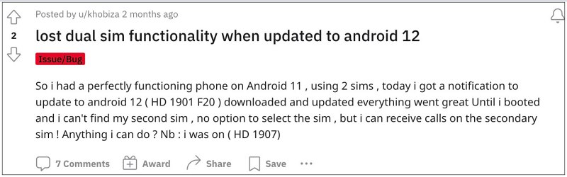 OnePlus 7T с двумя SIM-картами не работает Android 12