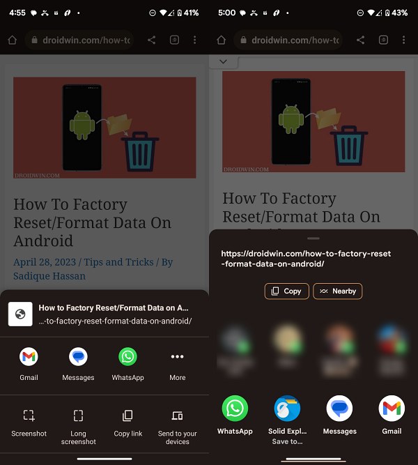 turn off Chrome Custom Share menu on Android