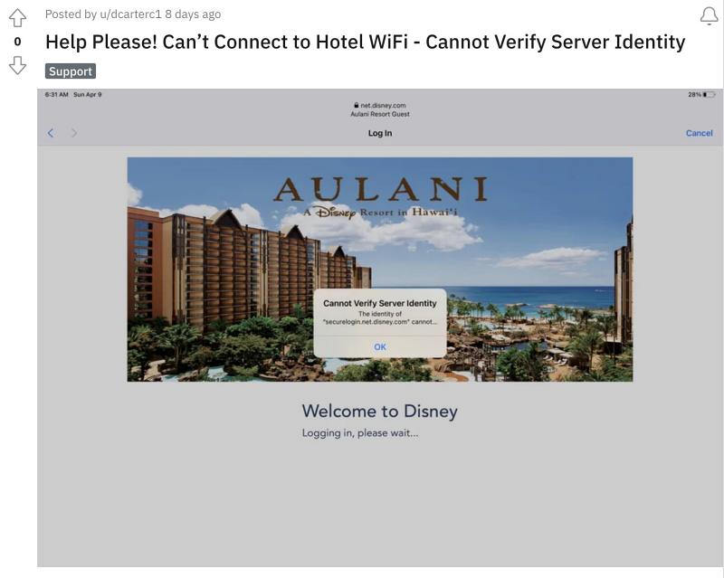 iPhone Cannot verify server identity
