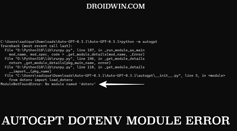 AutoGPT ModuleNotFoundError: нет модуля с именем DotEnv