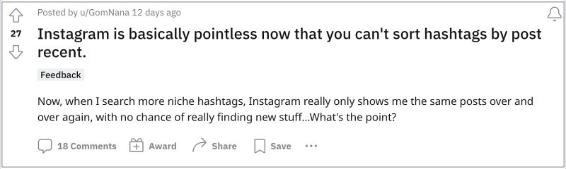 Recent Posts Hashtags missing in Instagram